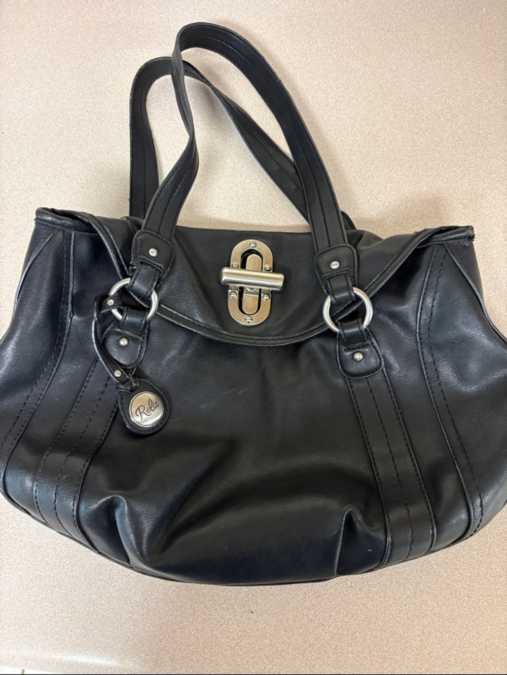 Relic Women's Black Leather Shoulder Bag with Turn-Lock Closure